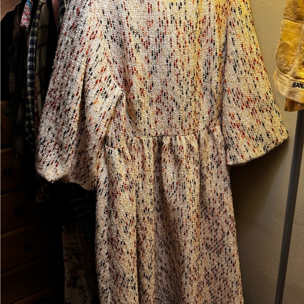Dainty Jewells Textured Cream Maxi Dress with Red and Black Details